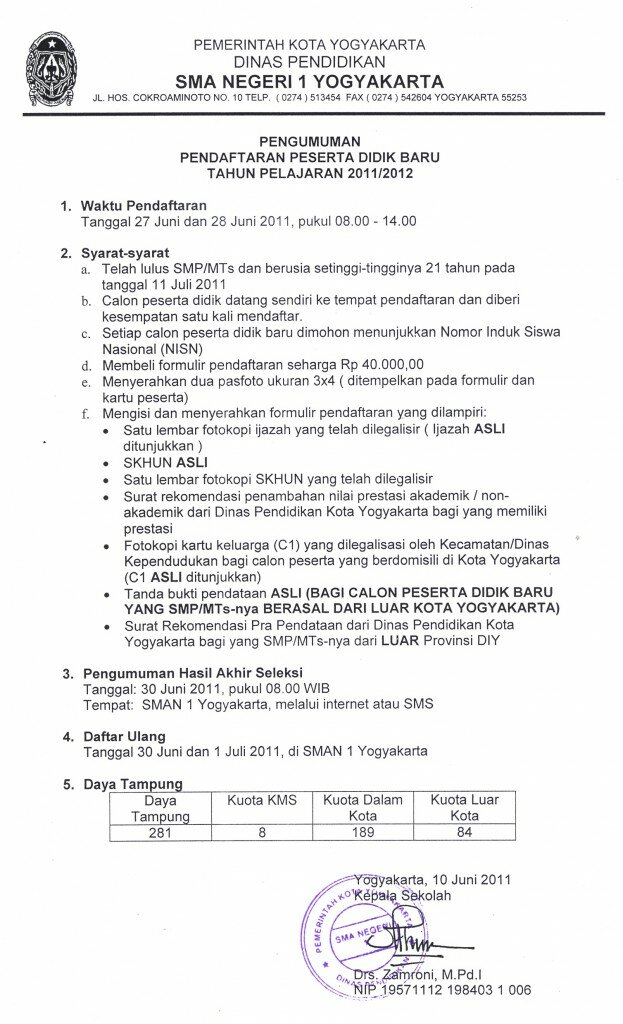 Persyaratan PPDB SMA N 1 Yogyakarta